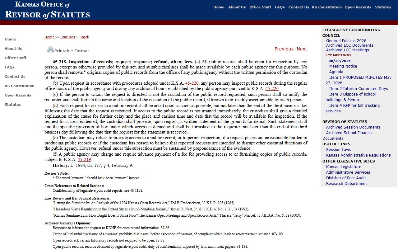 Ford County Clerk of the District Court Kansas inspection and copying statute