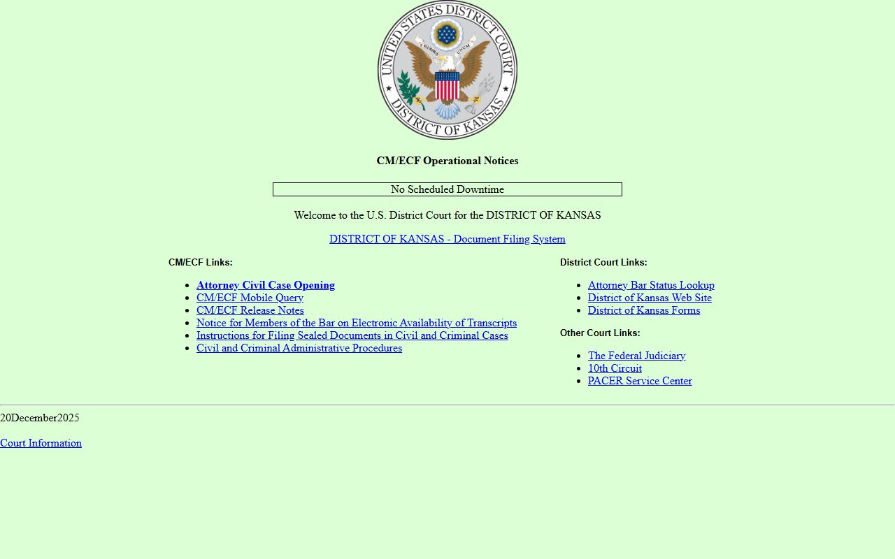Ford County court records federal District of Kansas CM ECF access screen