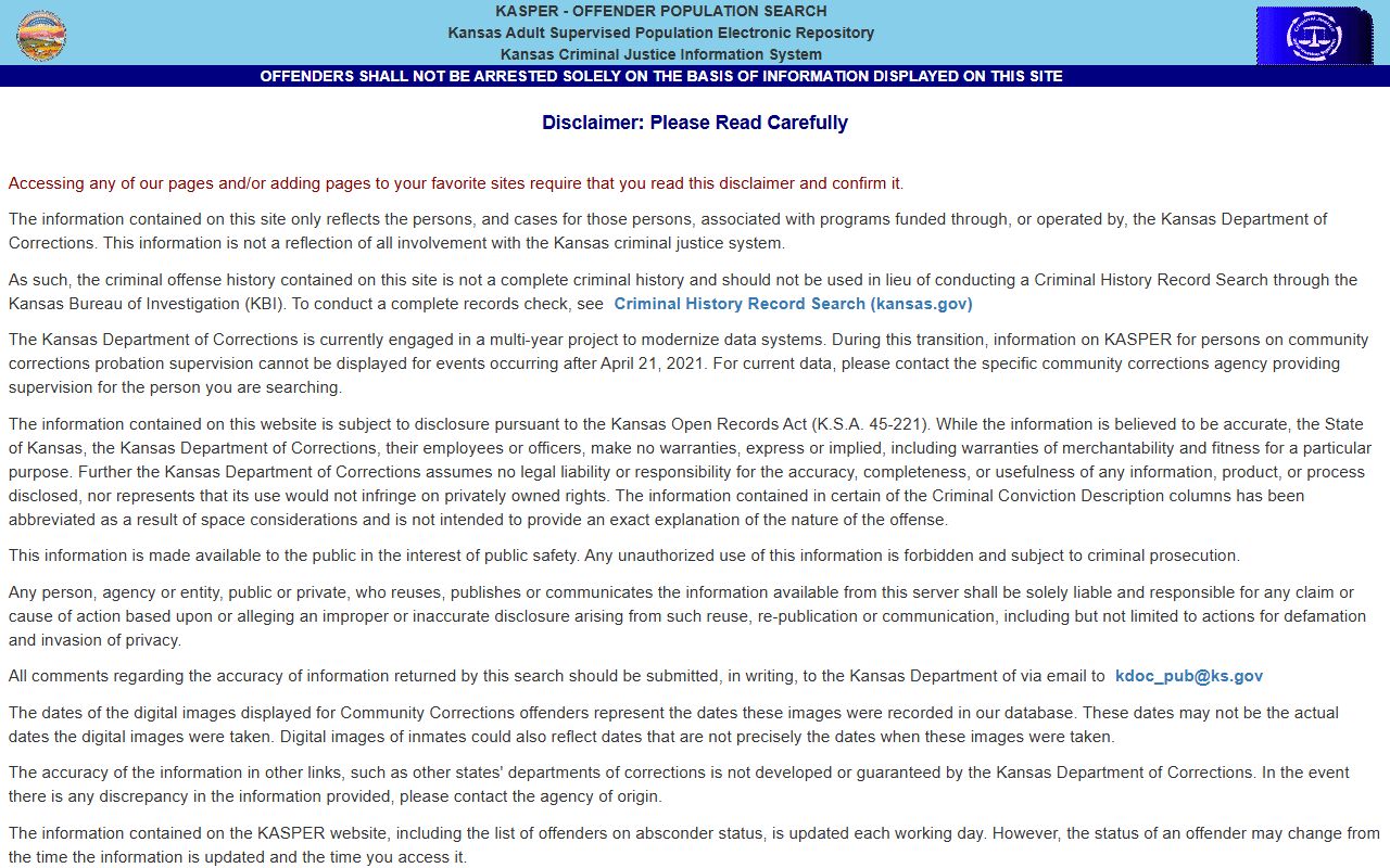 Ford County criminal court records Kansas KASPER offender search