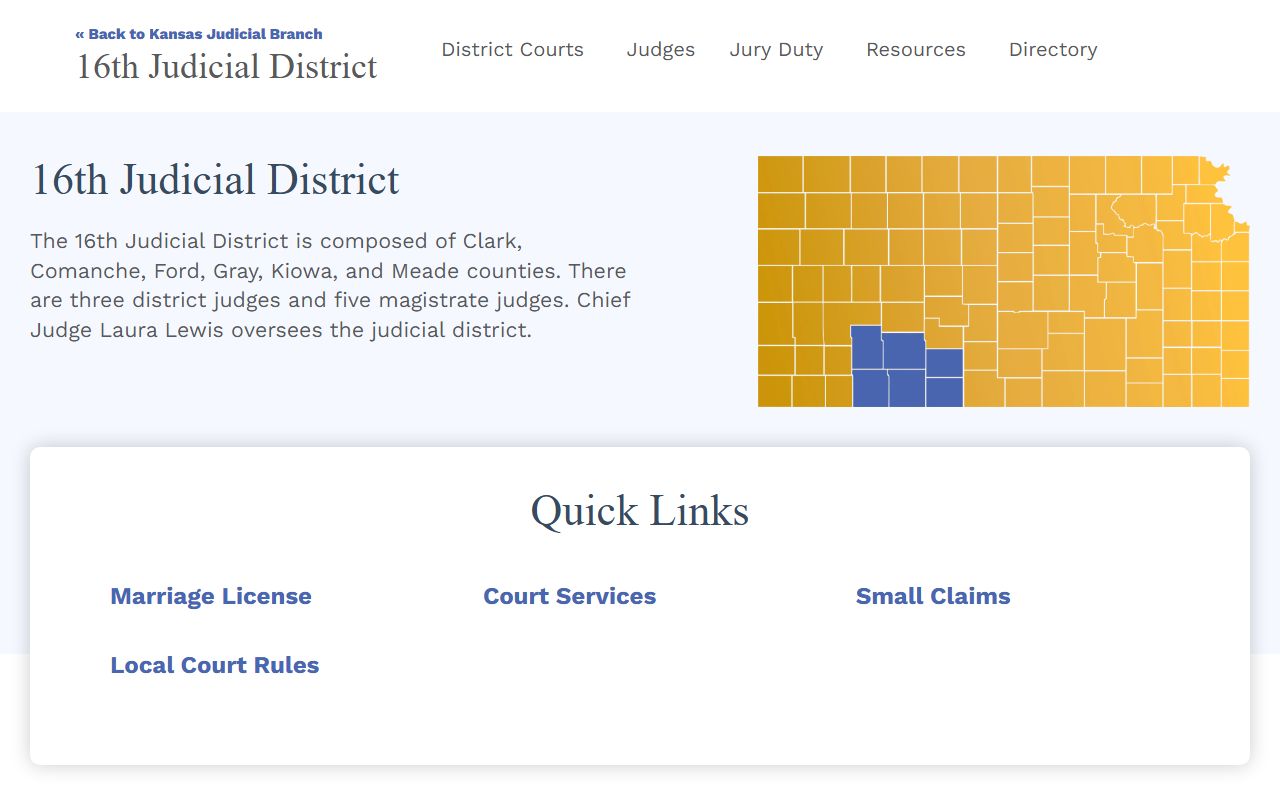 Ford County District Court 16th Judicial District Kansas Judicial Branch page