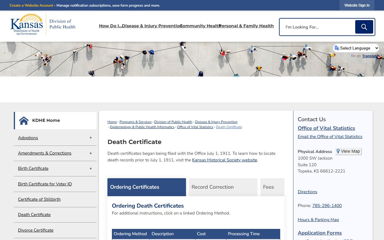 Ford County marriage and divorce records KDHE certificate access